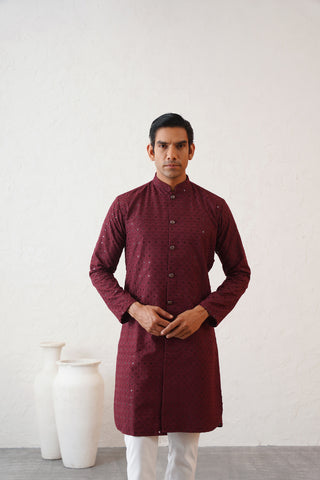 Maroon Shimmer Kurta Set