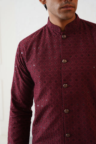 Maroon Shimmer Kurta Set