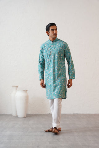 Firozi Floral Kurta