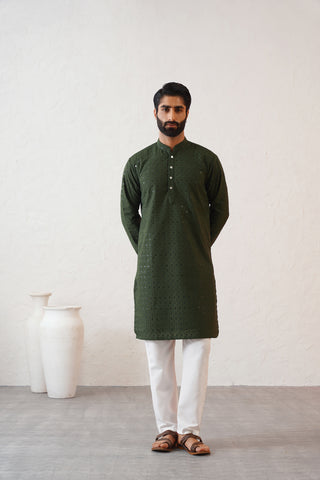 Mehendi Shimmer Kurta Set