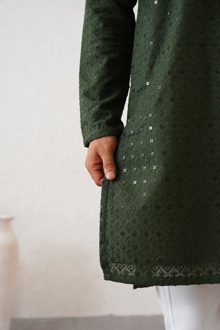 Mehendi Shimmer Kurta Set