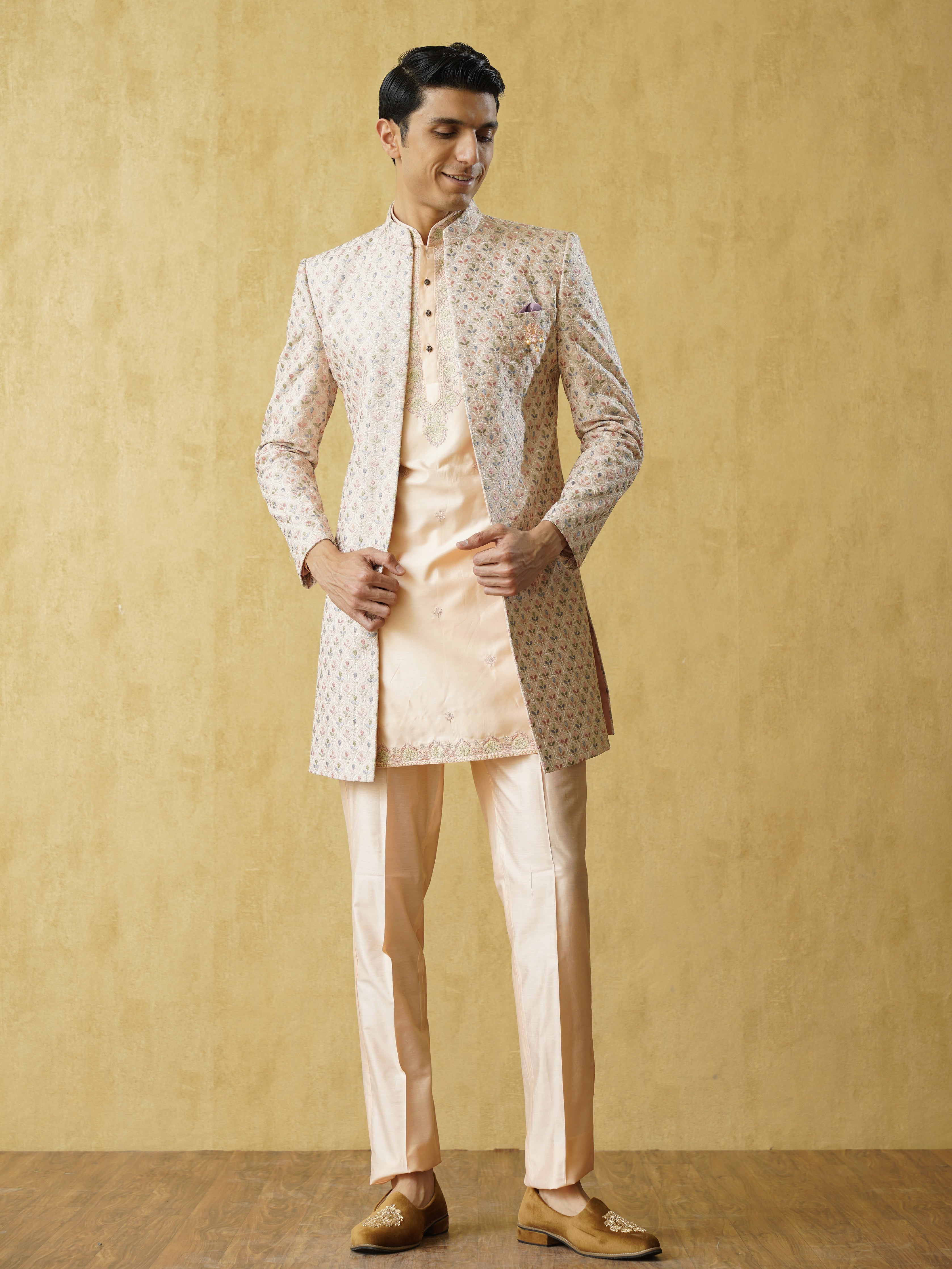 Pink Colour Party Wear Mens Jaquard Silk Indo Western Collection 1679 - The  Ethnic World