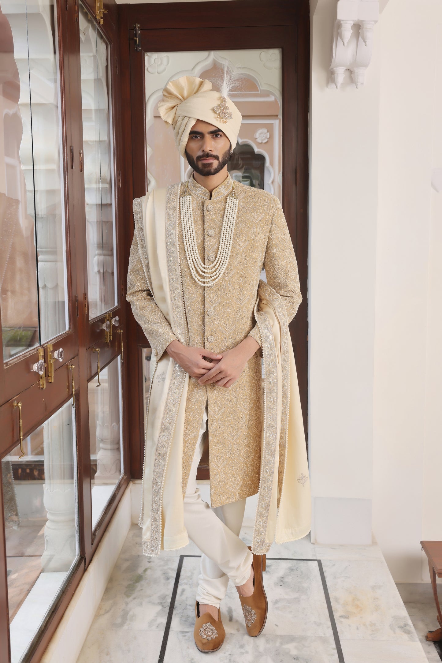 Plush Pearl Beige Sherwani