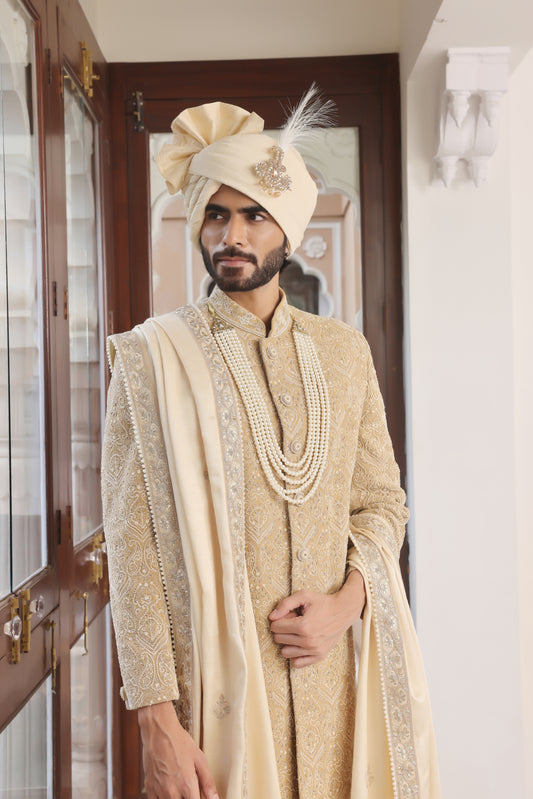 Plush Pearl Beige Sherwani