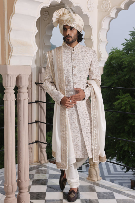 Opaline Ivory Pearl Sherwani