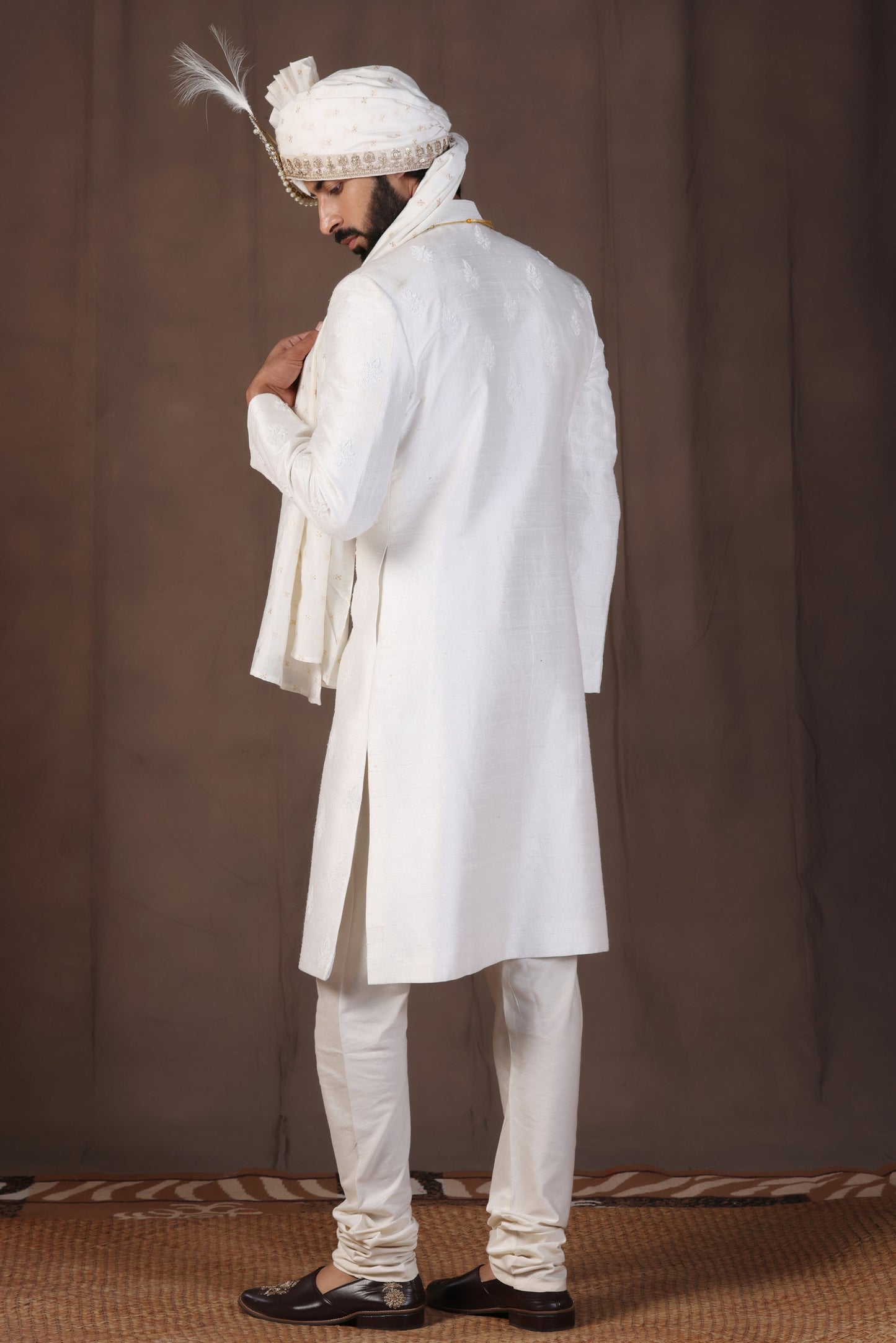Sterling White Silk Sherwani