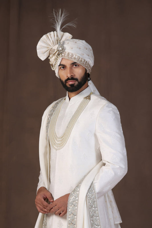 Sterling White Silk Sherwani