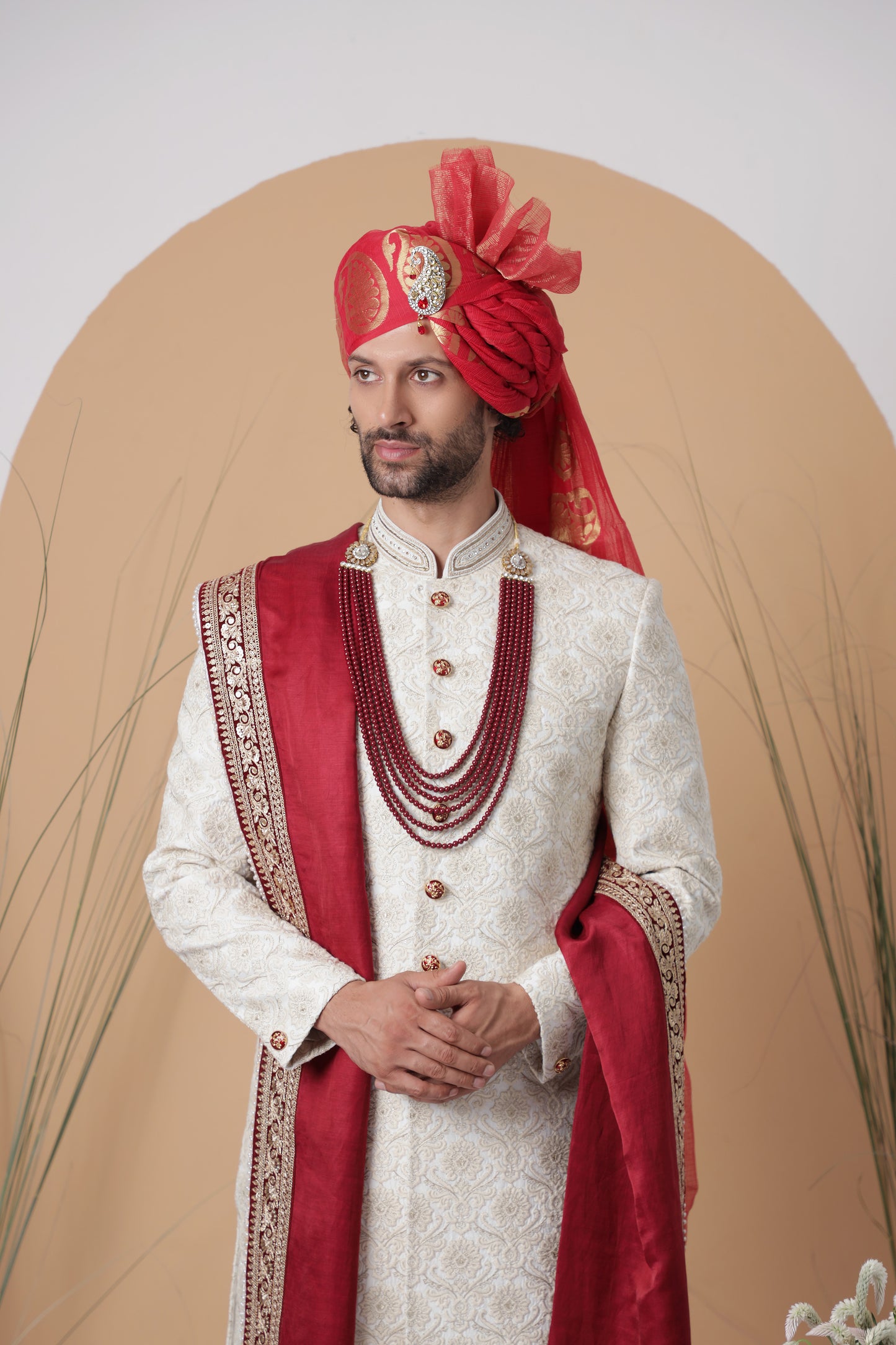 zoop men red sherwani for groom
