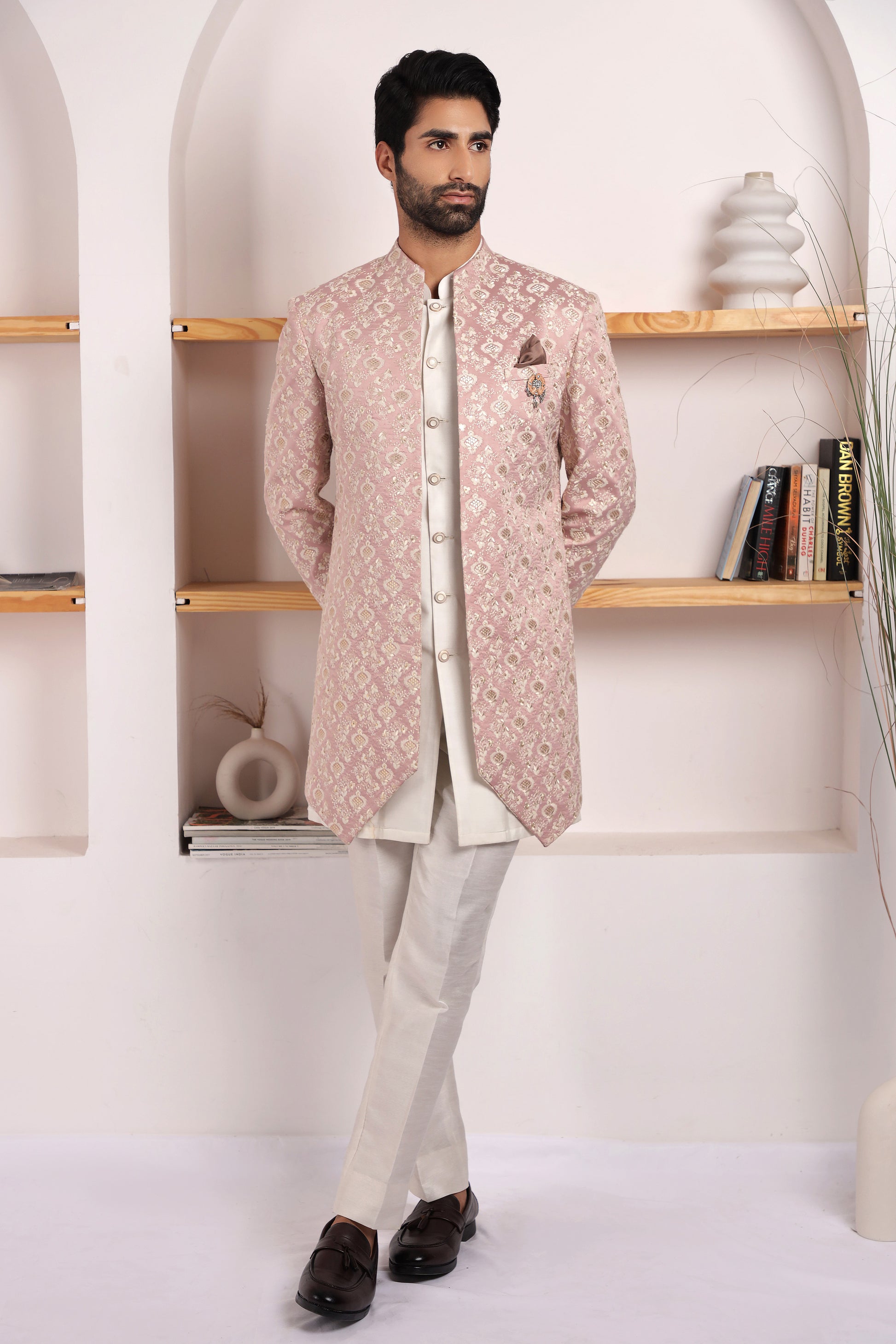Indo Western Groom Footwear With Sherwani Pastel Pink Indo Western