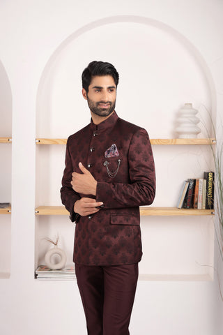 Rust Maroon Bandhgala Suit