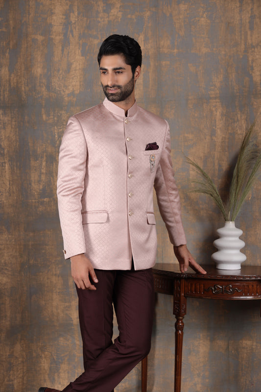 Salmon Pink Bandhgala Suit
