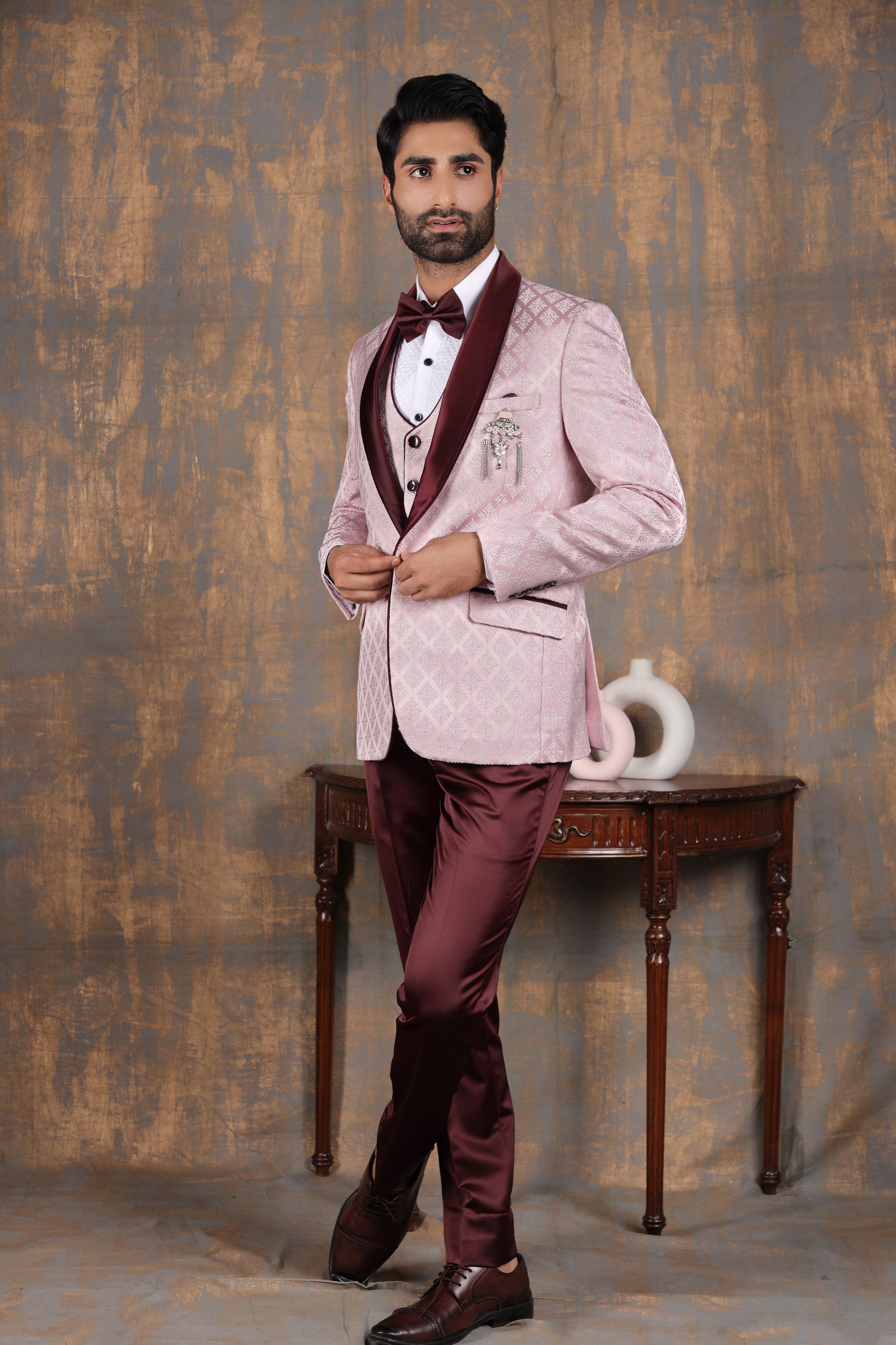 Buy REBELLO Men's 5-Piece Suit - Classic Fit Formal Suit Including a West  Coat, Coat, Pocket Square, Casual Shirt, and Bowtie for Special  Occasions||Size-36||Color-Pink Online at Best Prices in India - JioMart.