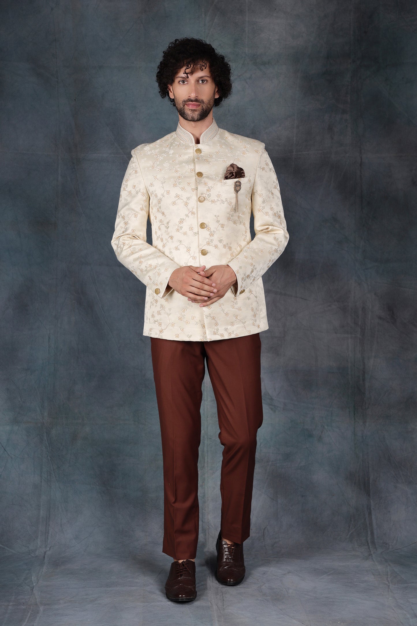 cream beige bandhgala suit zoop men for wedding