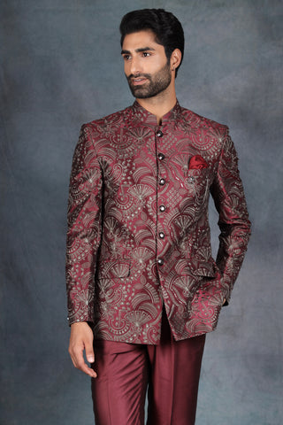 Bohemian Garnet Bandhgala Suit