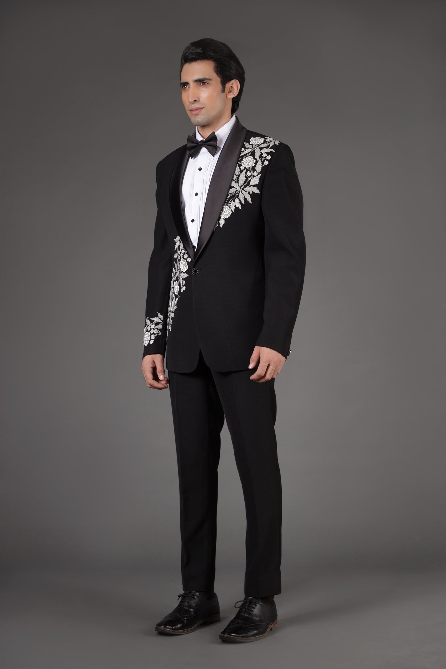 Pitch Black Embroidered Tuxedo Suit