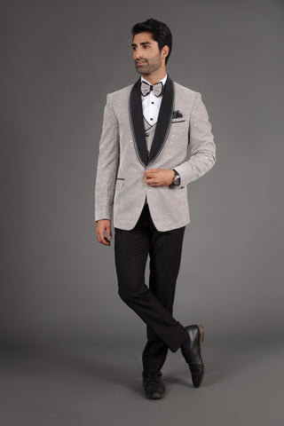 Velvet Grey Embellished Tuxedo Suit