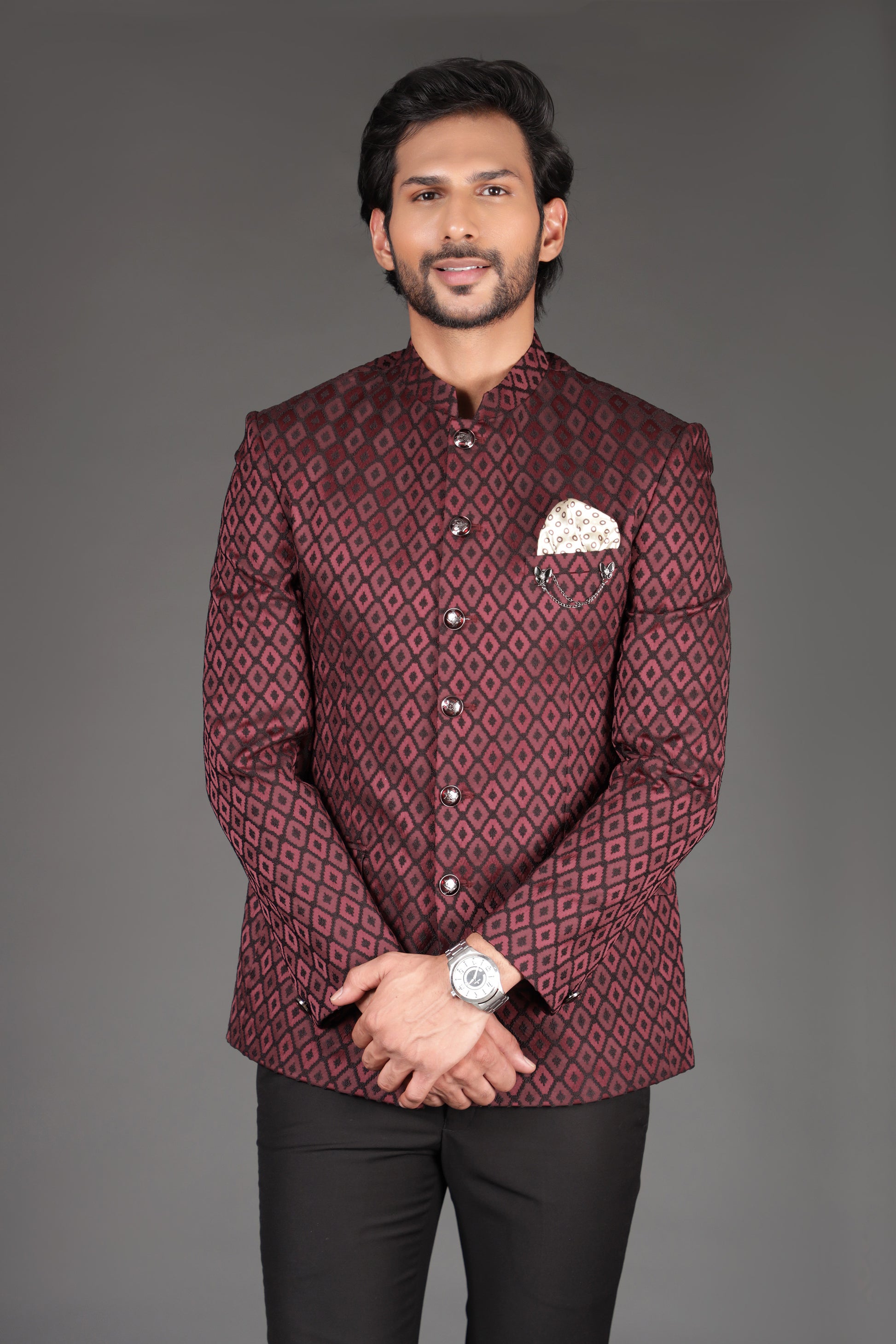 Buy Premium Men's Bandhgala Suits Online Harlequin Maroon – Zoop Men
