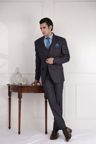 Slate Grey Chequered Formal Suit