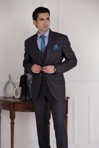 Slate Grey Chequered Formal Suit