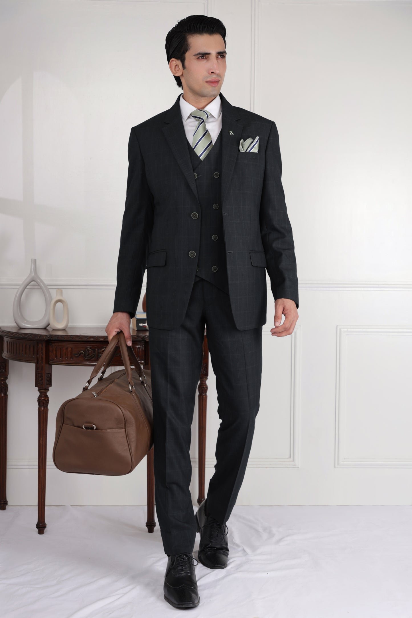 green formal 3 piece suit